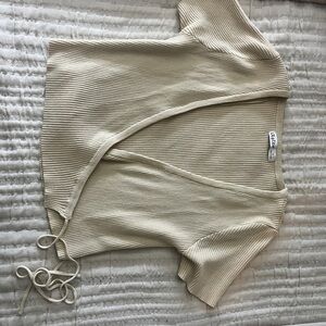 Cream Ribbed Wrap Top